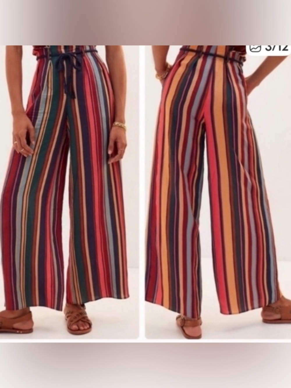 ANTHROPOLOGIE FARM RIO STRIPPED WIDE LEG MULTICOLOR PANTS M